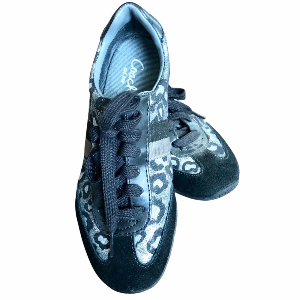 Coach Kinsley Suede Lace Up Sneaker Black Silver Leopard Print Size 5M